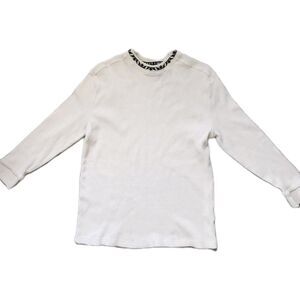Supra Men's Large Cream Waffle Knit Thermal Shirt Long Sleeve Logo Collar GUC